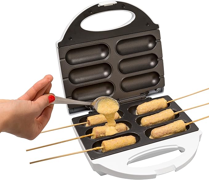 MasterChef Corn Dog Maker w 50 Skewers- Electric Nonstick Kitchen Baker & Recipe Guide- Fryer Machine Makes Hot Dogs, Cheese Mozzarella Sticks, Cake Pops, BBQ, Mini Carnival Food, Fun Christmas Gift