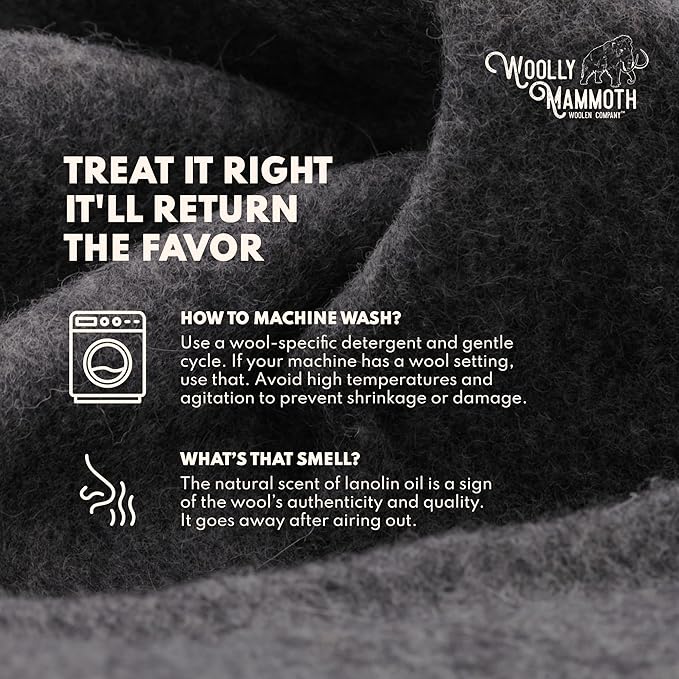 Woolly Mammoth Wool Blanket, Warm & Thick 50% Wool Blankets - Machine-Washable, Travel Blanket, Warm Winter Outdoor Blanket - 85" x 47" Navy Blue