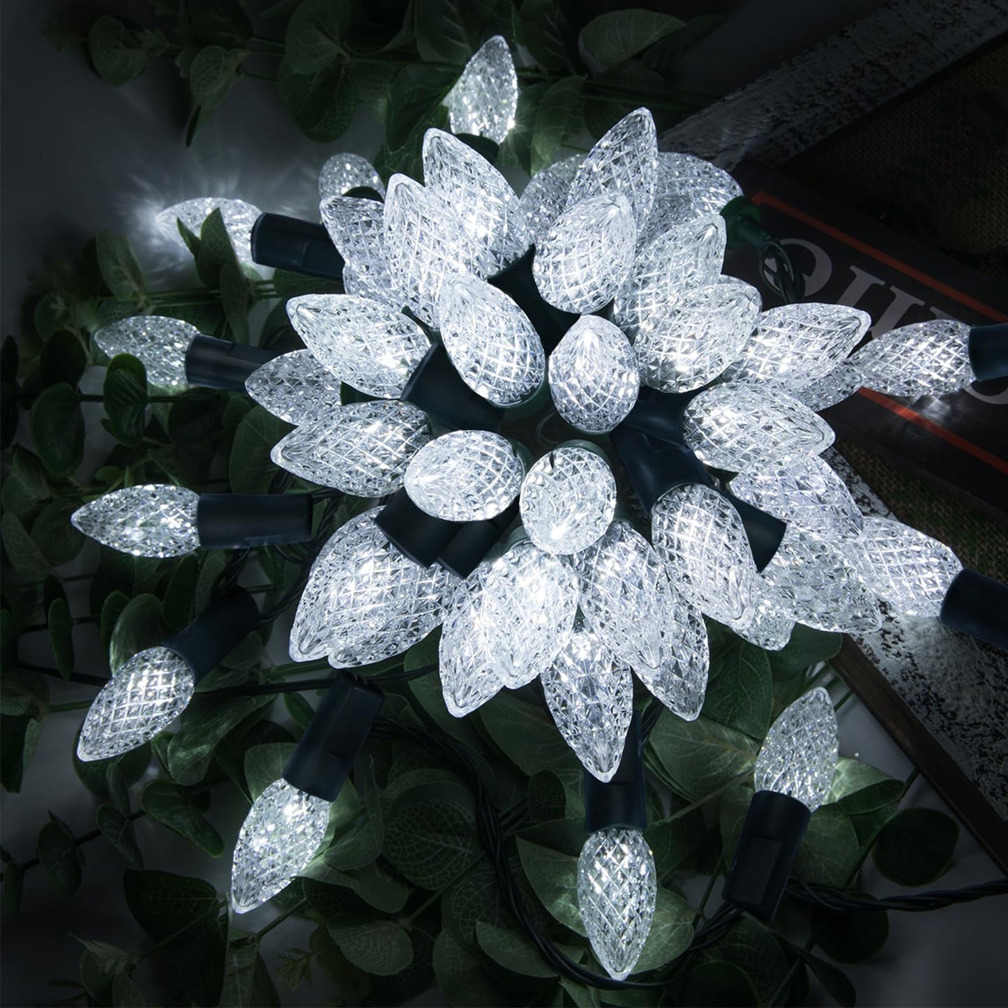 AWQ 100LED C6 Christmas String Lights, 33 FT, Waterproof, 8 Modes, Timer, White, Model JT-EL/FC300V0300
