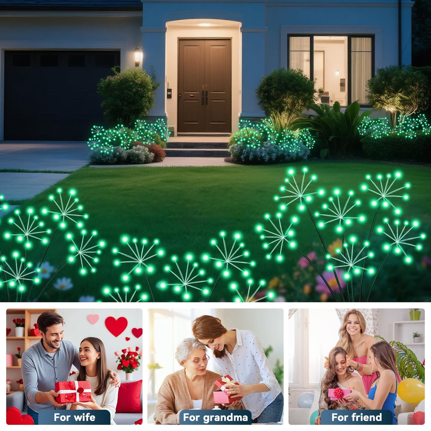 Solar Garden Lights 2 Pack Waterproof Swaying Starburst Light Solar Outdoor Lights For Yard Patio Walkway Pathway Party Wedding Decoration  Unique Gifts For Women  Green