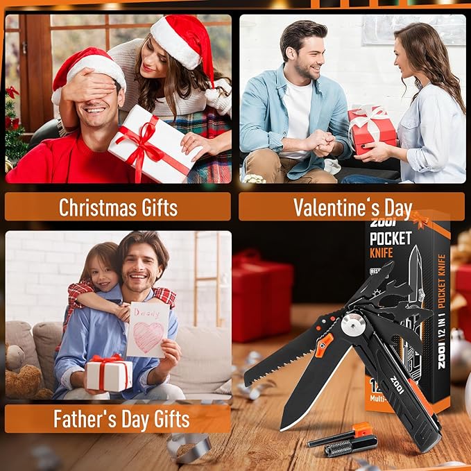 ZOOI Stocking Stuffers for Men Adults, Pocket Multitool Gifts for Men Dad Him, Mens Stocking Stuffers, Mens Christmas Dad Gifts, White Elephant Gift for Adults, Pocket Tools for Fishing Camping Gear