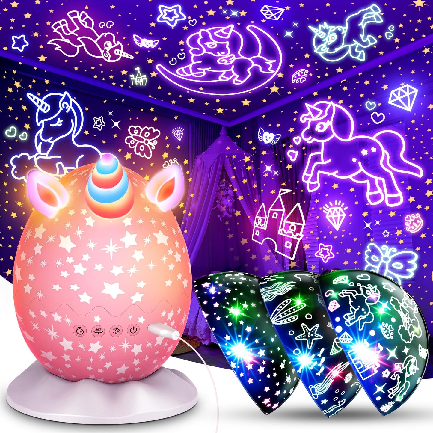 Unicorn Night Light Kids Toys 3 in 1 Unicorns & Starry Sky & Sea World Nights Lights Projector for 3 4 5 6 7 8 9 10 11 12 Year O