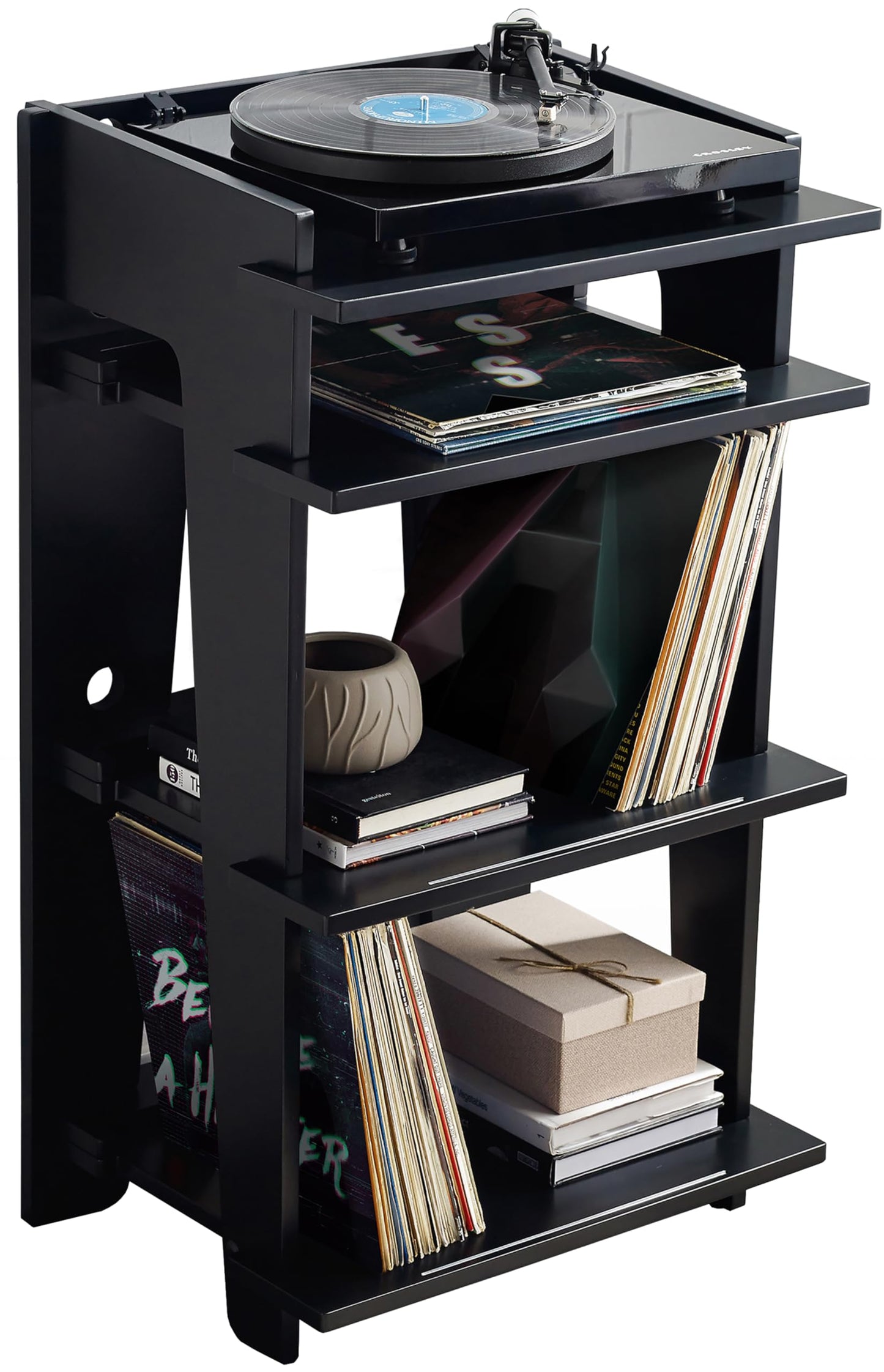Crosley Furniture Soho Record Player Stand, Media Console With Vinyl Storage, Modern Home Organizer, Black