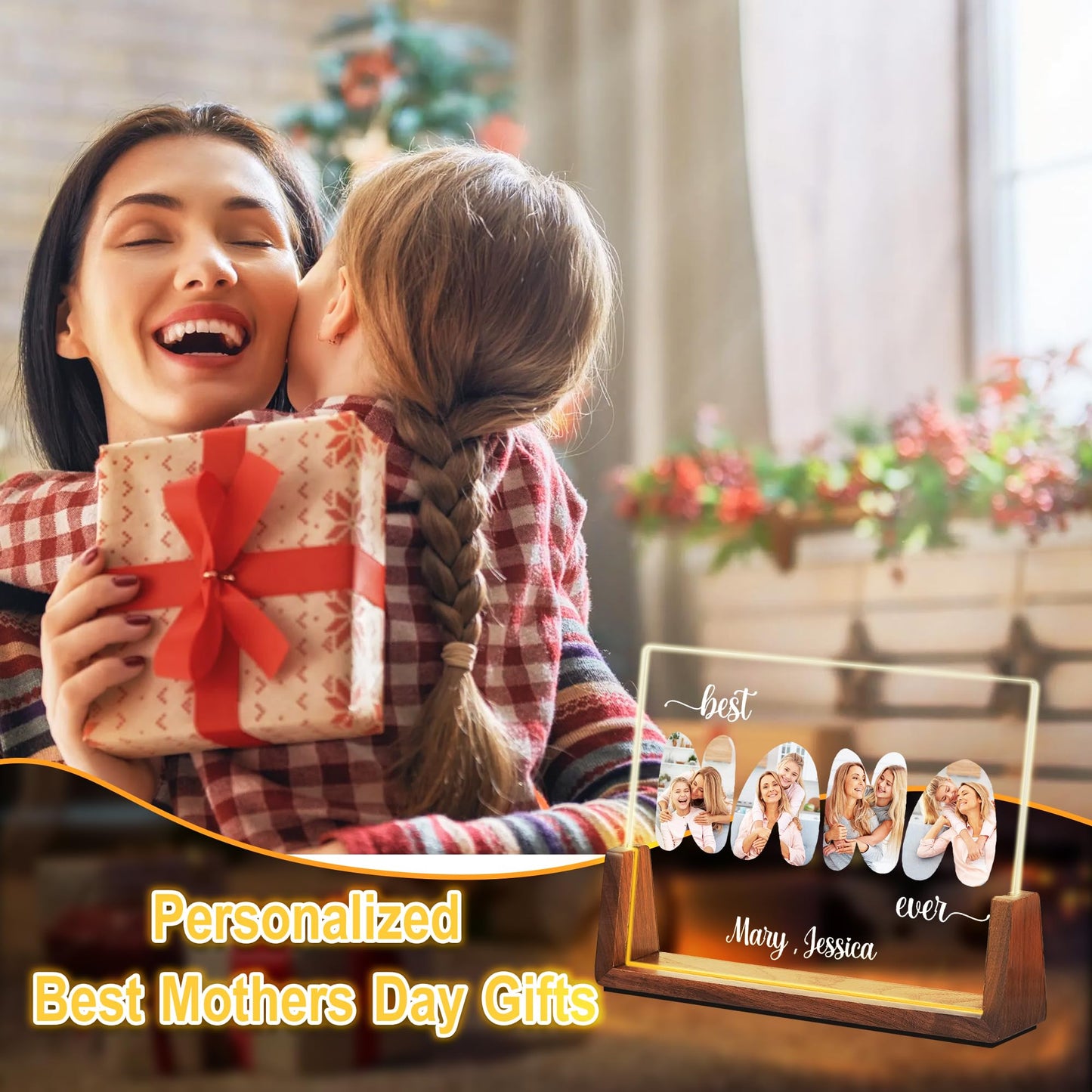 Maiwell Personalized Mothers Day Birthday Gifts For Grandma From Granddaughter Grandson Grandkids  Customized Light Up Photo Frame With Picture Name  Custom Best Nana Ever Christmas Gifts For Women