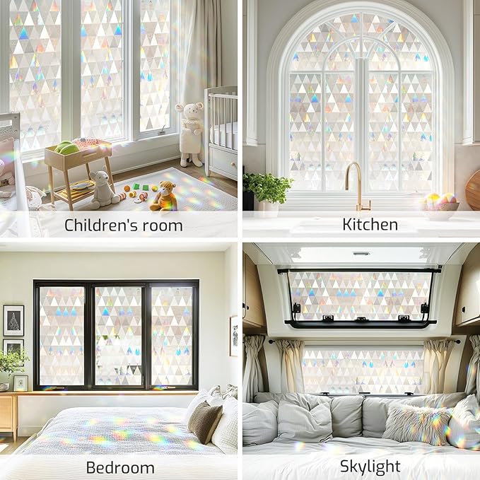 LUTE Window Privacy Film, Decorative Stained Glass Rainbow Window Clings, Sun Blocking Glass Covering, Renter-Friendly Static Cling Sticker Frosted Decals for Home Door Office, 35.4" x 118.1"