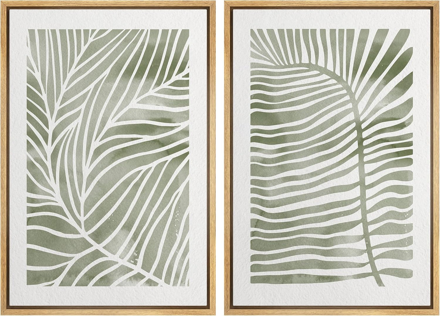 SIGNWIN Canvas Print Wall Art Set Green White Tropical Island Palm Leaves Nature Wilderness Illustrations Modern Art Rustic Multicolor for Living Room, Bedroom, Office - 24"x36"x2 Natural
