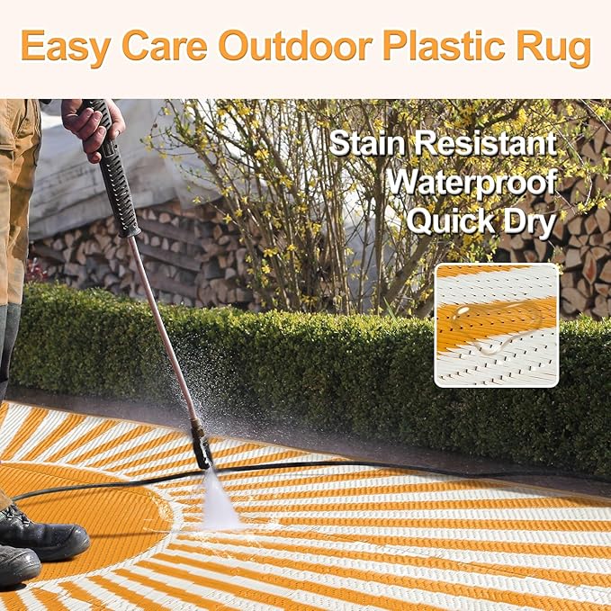 Wonnitar Outdoor Rug 8x10 Patio Waterproof Rugs - Large Reversible Plastic Straw Rug, Portable Outside Camping Mat for RV Deck, Lightweight Outdoor Carpet for Beach Garden (Orange, 8'x10')