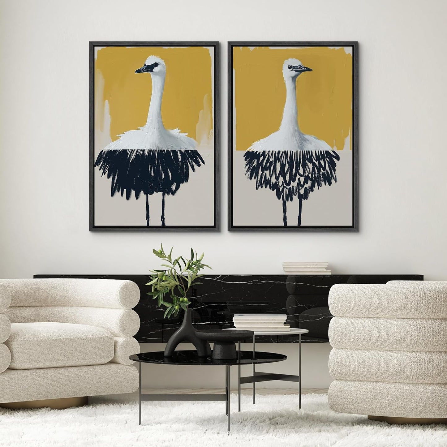 SIGNWIN Framed Canvas Print Wall Art Set Minimalist Crane Portrait Modern Bird Illustrations Modern Art Rustic Minimal for Living Room, Bedroom, Office - 16"x24"x2 Black