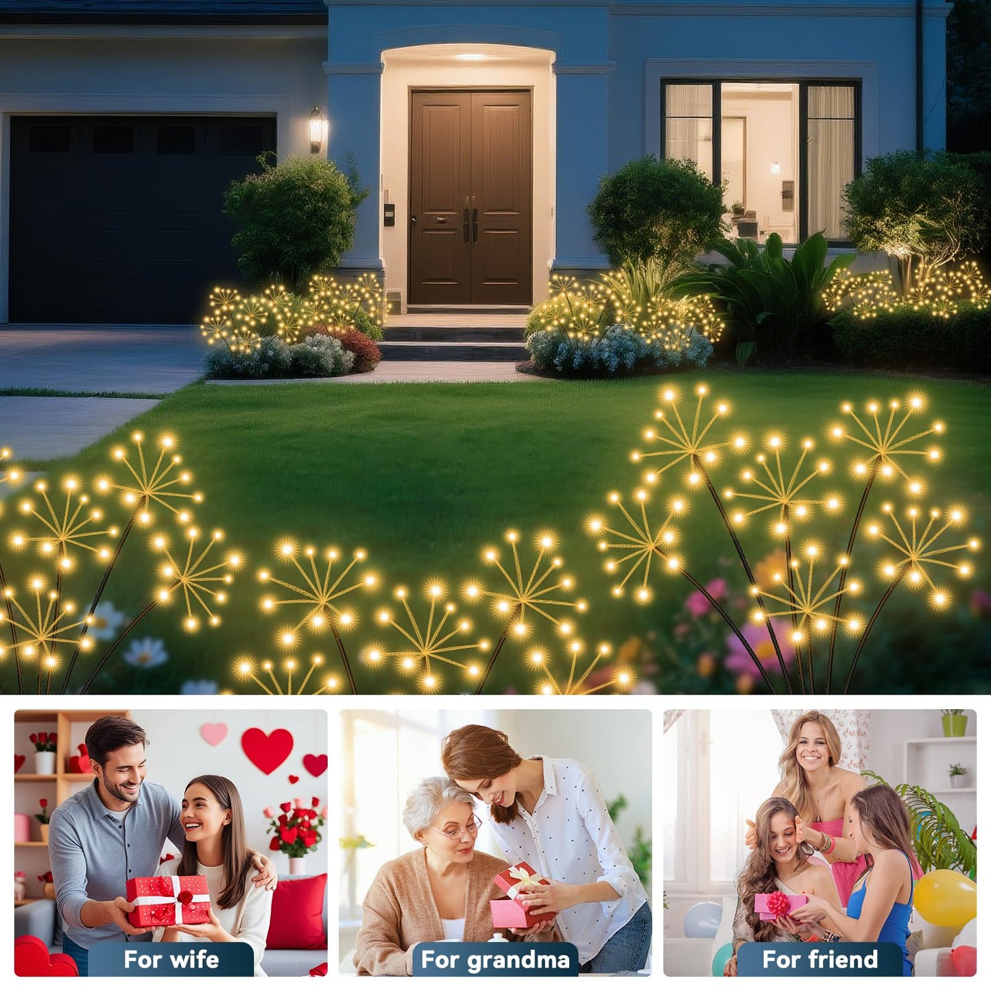 Solar Garden Lights 4 Pack Waterproof Swaying Starburst Light Solar Outdoor Lights For Yard Patio Walkway Pathway Party Wedding Decoration  Unique Gifts For Women  Warm White