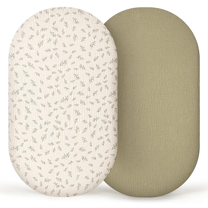 lulumoon Muslin Bassinet Sheets Baby: Cotton Bedside Bassinet Sheets Fitted for Chicco Lullago Anywhere & Baby Bjorn Cradle