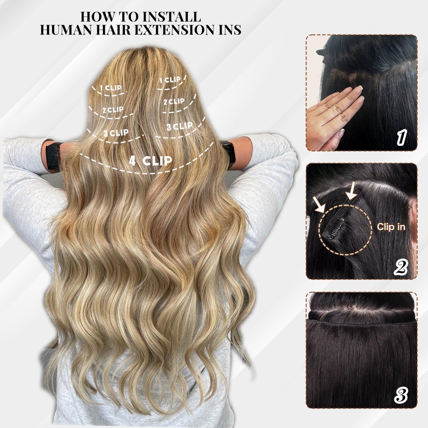 Clip in Hair Extensions Highlight Real Human Hair Straight 16 Inch Medium Brown Blonde 7pcs 120g Clip ins Hair Extensions Brazil