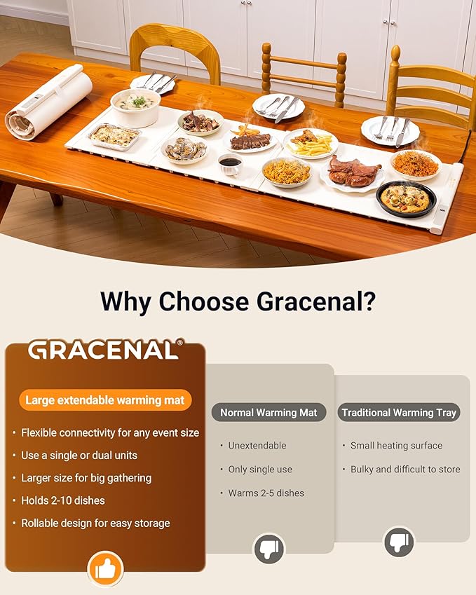 54"x16" Warming Mat for Food Extra Large, Extendable Food Warming Mat, Electric Warming Tray for Buffets Party with 7 Adjustable Temperature, 6 Timer, Silicone Food Warmer for Parties Home Countertop