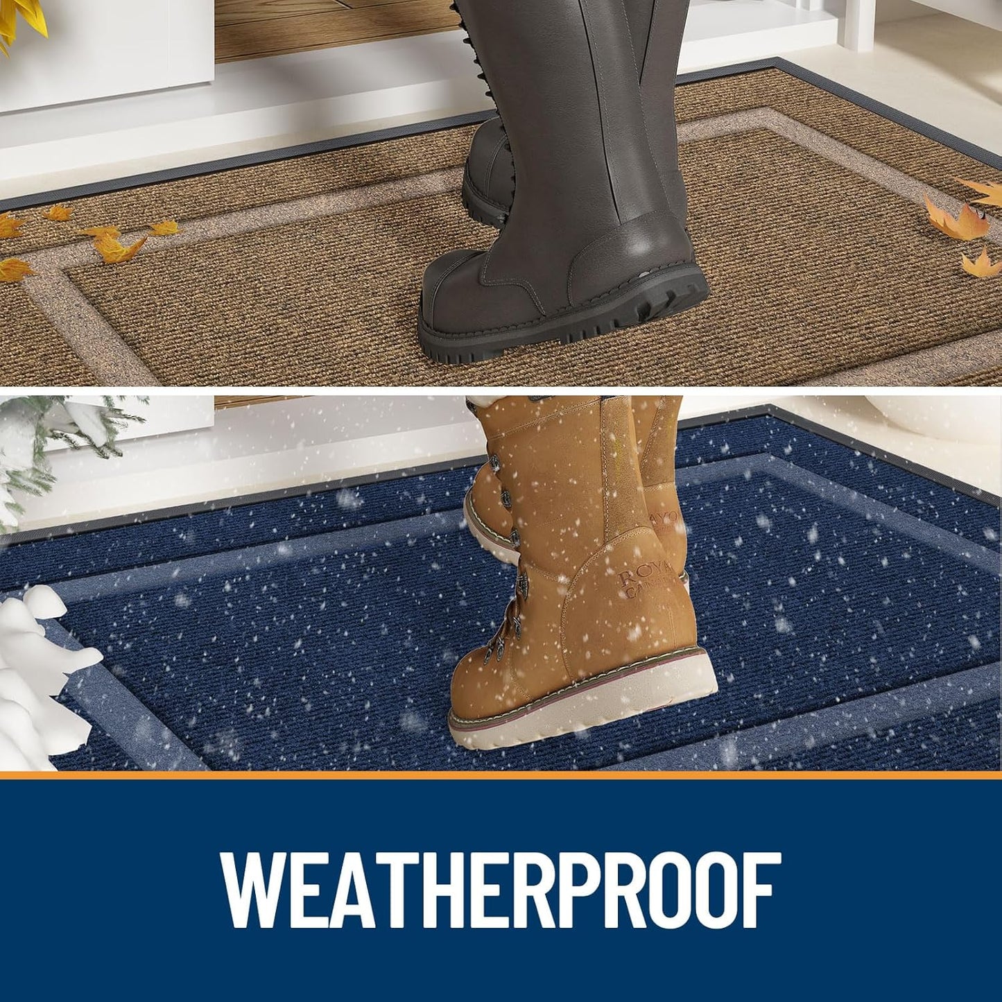 OLANLY Front Door Mat Indoor Outdoor Entrance, Waterproof All-Season, All-Weather Doormat, Sturdy Natural Rubber, Fade Resistant, Low Profile, Easy Clean Patio Porch Entryway Mat, 36x24, Black