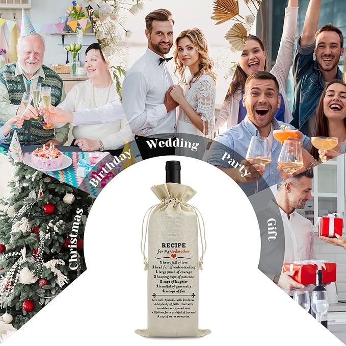 Sfodiary Godmother Gift Baby Reveal Gift for Godmother Wine Bag Godmother Gift from Godchild Baptism Gift for Godmother Mother’s Day Birthday Christmas Gift for Godmother Reusable Wine Bottle Cover