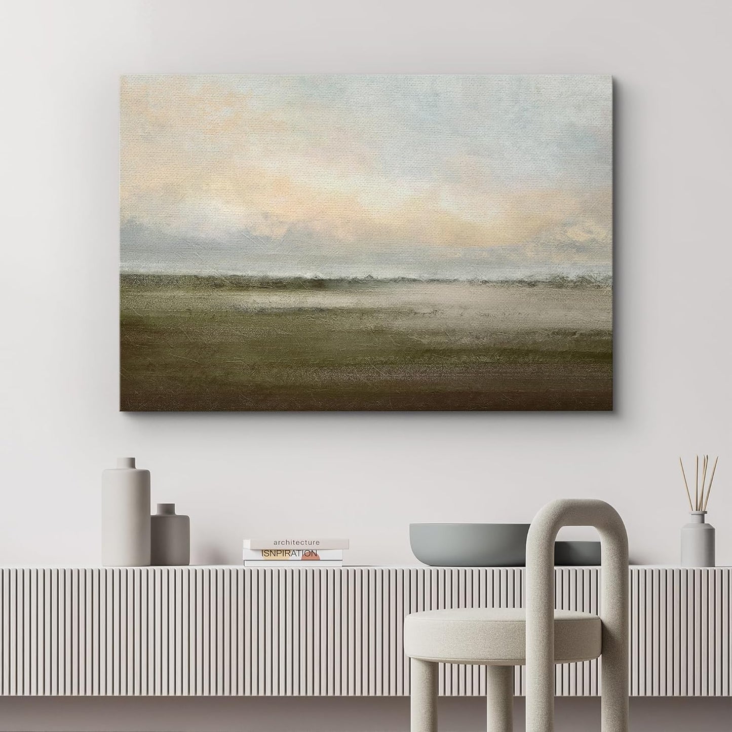 wall26 Canvas Print Wall Art Watercolor Dusk Sky Over Green Field Nature Wilderness Illustrations Modern Rustic Relax/Calm Cool for Living Room, Bedroom, Office - 12"x18"