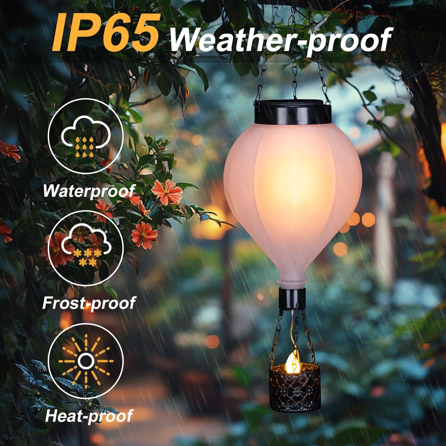 Hanging Solar Lantern Outdoor Garden Decor Hot Air Balloon Lantern With Flickering Flame Gifts For Women Grandma Mom Outdoor Hanging Light Solar Decorative Lamp For Garden Patio Yard And Home
