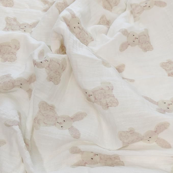 Baby Soft Muslin Thick Blanket Cotton and Dotted Backing Double Layer Receiving Blanket 40"x40" Bunny