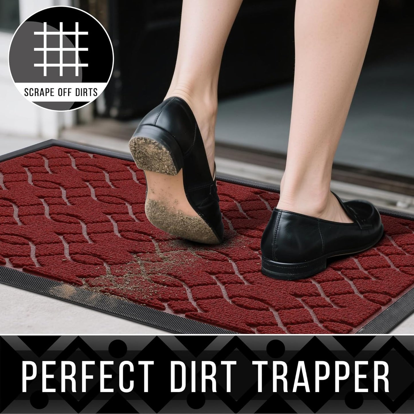Yimobra Front Door Mat Outdoor Indoor 47x24, All-Season, All-Weather, Heavy Duty Welcome Door Mats Outside Entrance, Non Slip Porch Patio Entrance Mat, Red