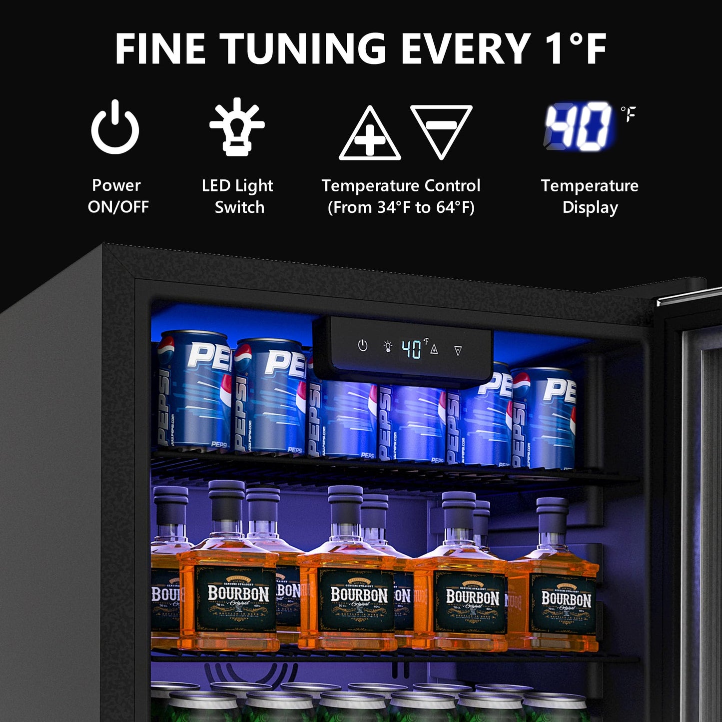 Icyglee Beverage Refrigerator Cooler, 126 Can Mini Fridge with Glass Door for Wine, Soda Beer, Beverage Cooler for Home, Bar, Office with Adjustable Removable Shelves, Black