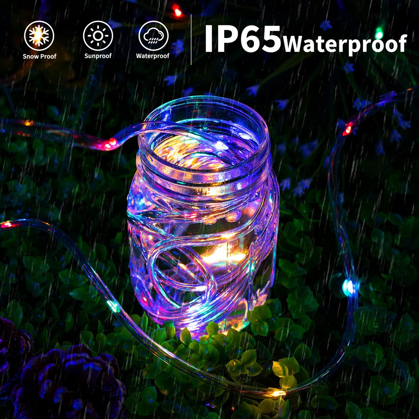Brightown Solar Rope String Lights 72Ft 200 LED Waterproof Fairy Lights, 8 Modes, Copper, Multicolor