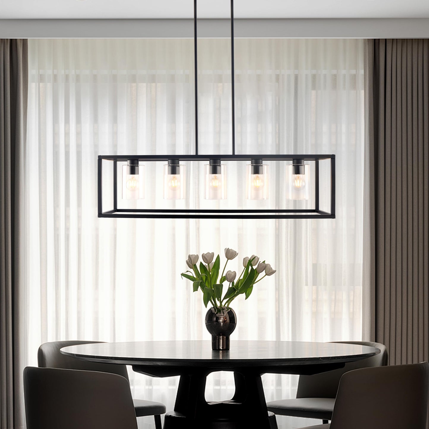 Kalium Chandeliers For Dining Room  5 Light Dining Room Light Fixture Modern Metal Industrial Kitchen Lighting Fixtures Easy Installation Pendant Lights For Bar Restaurant  Coffee Shop-E26 Base Black