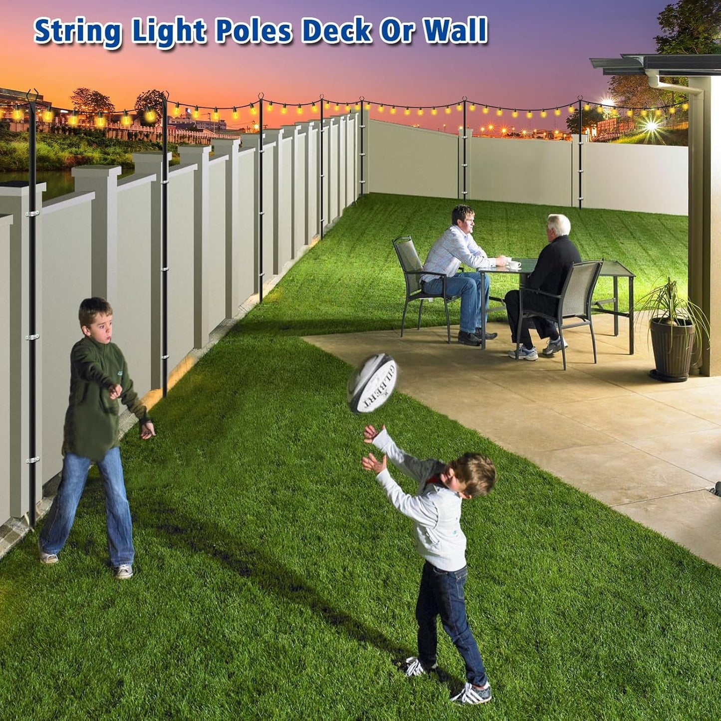 Beizelte 10FT String Light Poles, Metal Outdoor Light Stands, 10 Pack, Black, Model SLP-Beizelte