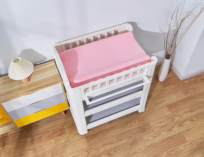 Solid Changing Table Pad Cover Cradle Sheet, Fits 32"/34''x16 Contoured Diaper Changing Pad, Ultra Soft Cozy Dots Plush Changing Table Covers, Breathable Wipeable Removable (Candy Pink)