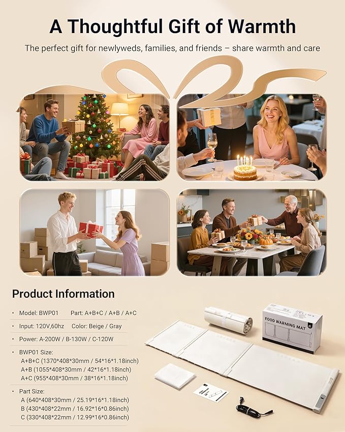 54"x16" Warming Mat for Food Extra Large, Extendable Food Warming Mat, Electric Warming Tray for Buffets Party with 7 Adjustable Temperature, 6 Timer, Silicone Food Warmer for Parties Home Countertop