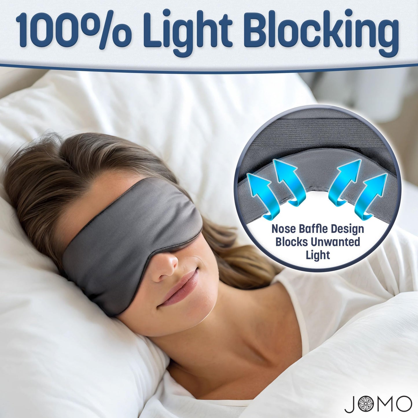 100% Bamboo Viscose Sleep Eye Mask - Dark Gray - Superior to Cotton - Light Blocking Travel Blindfold for Men & Women - Ultra-Soft & Comfortable with Adjustable Strap for Restful Sleep - by JoMo