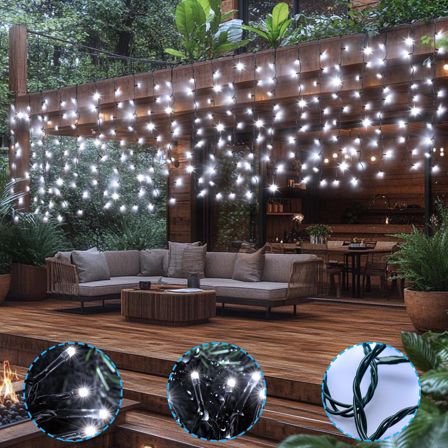 DBFAIRY Solar Curtain Lights, 200 LED, 13ft x 3.3ft, Waterproof, Cool White, Model 4X1-01CW