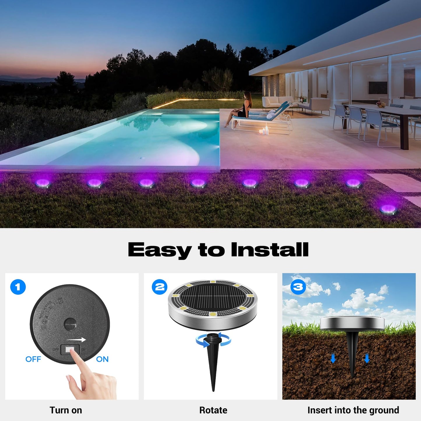 Peasur Solar Ground Lights Outdoor  2 Pack Flat Solar Powered Disc Lights  Ip68 Waterproof  Anti-Rust  Landscape Lighting For Pathway Garden Yard Lawn Walkway Landscape Driveway  Purple