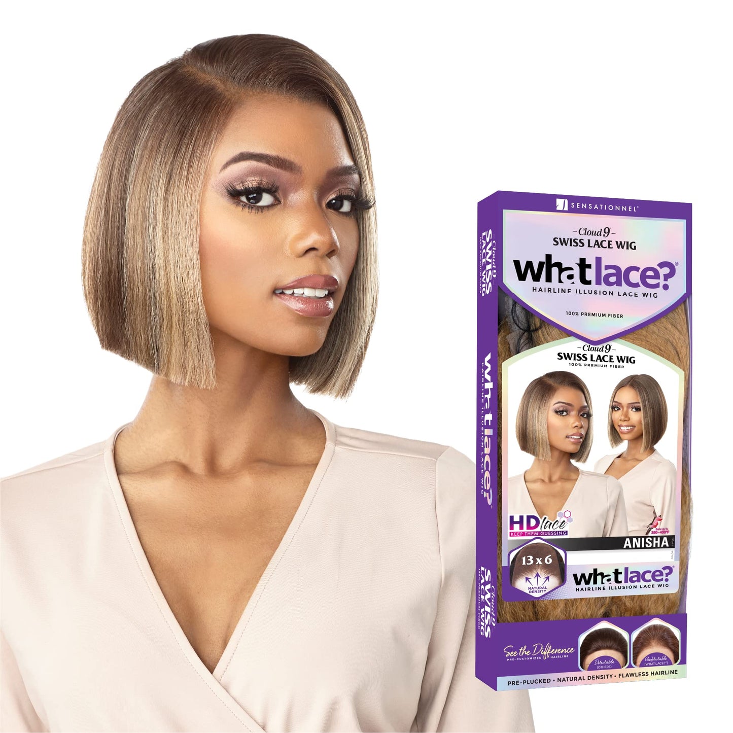 Sensationnel What lace 13x6 wigs - anisha lacefrontal hand tied glueless synthetic with natural density preplucked hairline (BAL
