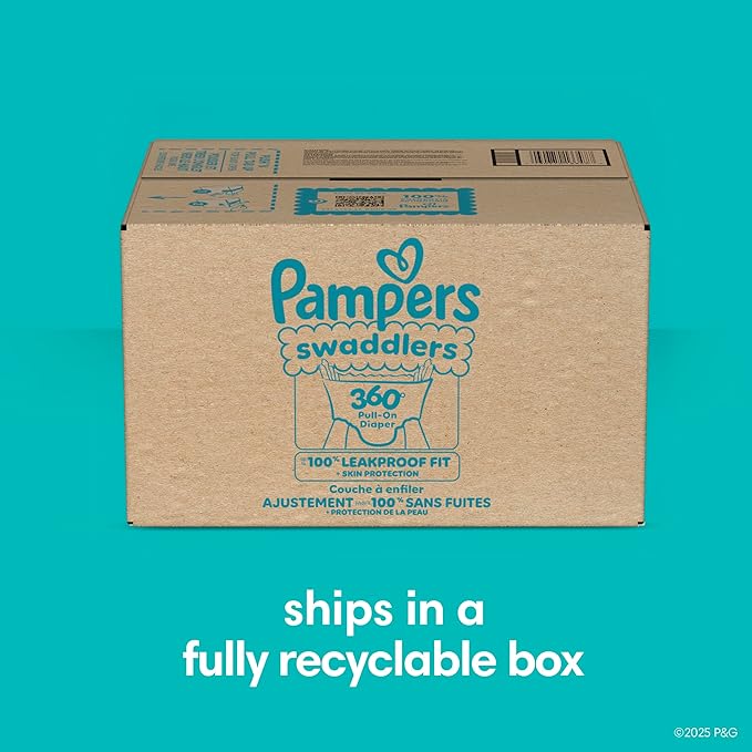 Pampers Diapers - Swaddlers 360° - Size 4, 132 Count, up to 100% Leakproof Comfy Dry Fit, Designed for Easy Changes, Pull On Baby Diaper (Packaging May Vary)