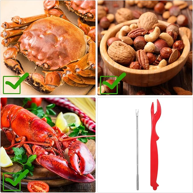 Seafood Tools Set includes 2 Crab Crackers, 2 Lobster Crackers Shellers, 4 Crab Leg Forks/Picks - Nut Cracker Set