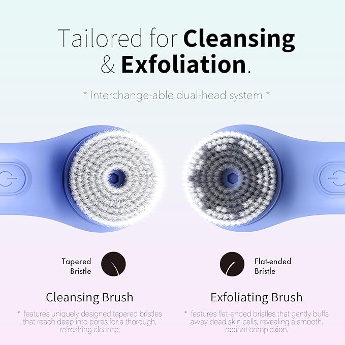 NågraCoola Face Scrubber Exfoliator, Rotating Facial Cleansing Brush for Men & Women, Rechargeable Waterproof, Electric Spin Face Scrub Brush with 2 Heads for Gentle Exfoliating & Deep Cleansing