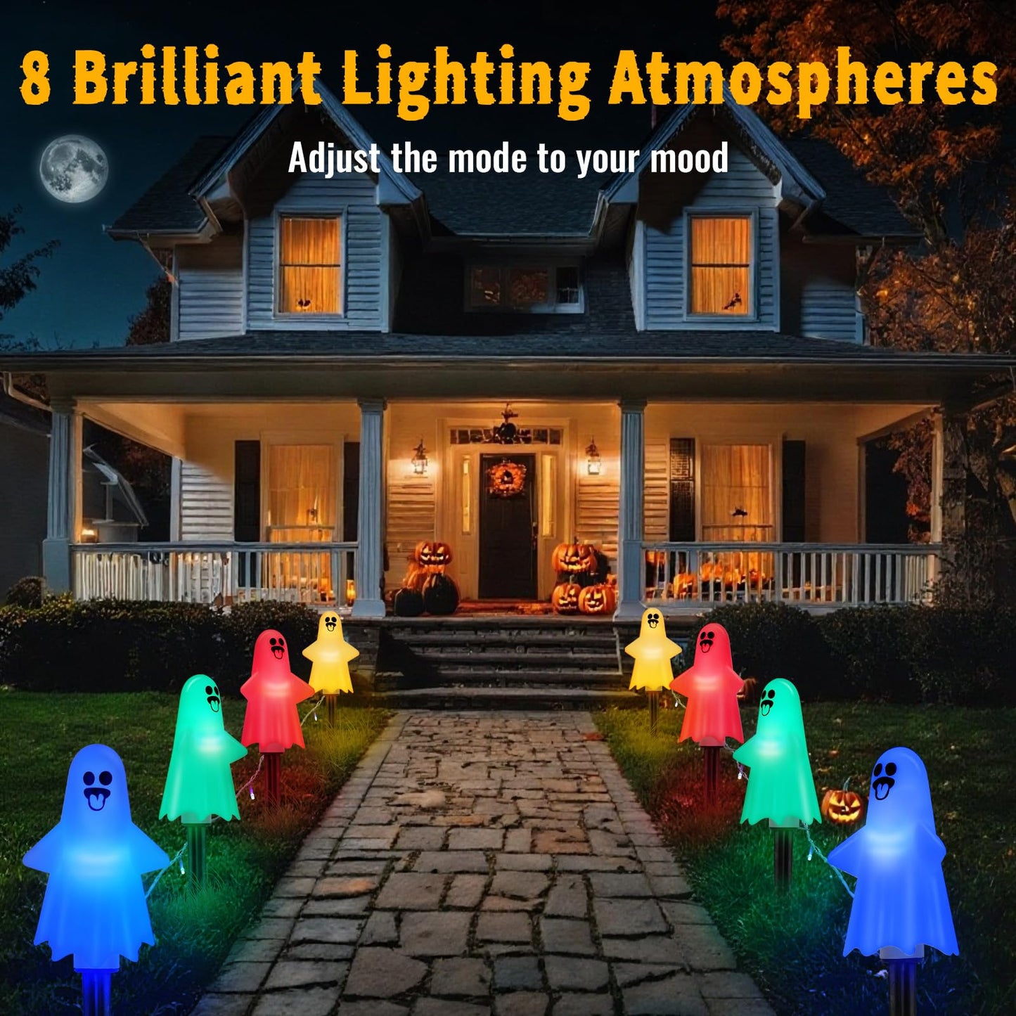 8 Pack Outdoor Halloween Decorations  Solar Ghost Stake Lights With 8 Lighting Modes  Waterproof Ghost Halloween Decor Pathway Lights For Garden Yard Patio Porch