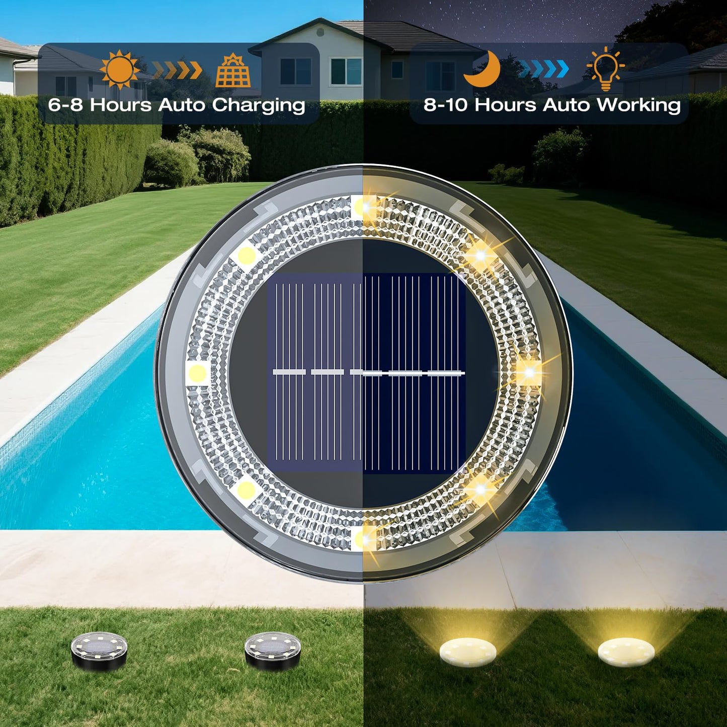 Vighep Mini Outdoor Solar Lights 8 Pack Solar Garden Light For Outside Ip65 Waterproof  8 Led Disc Landscape Lighting For Garden Yard Driveway Walkway Poolside Deck Lawn Patio Warm White