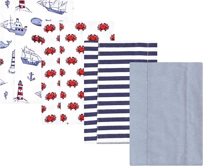Luvable Friends Hudson Baby Flannel Burp Cloths 4pk, Coastal Lighthouse