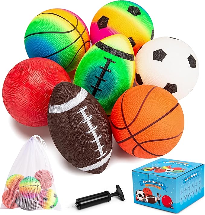 Innotoys Soft Balls for Toddlers Kids 1-3 3-5, Easy to Grip 5" Small Balls 7 Pack, Mini Football Soccer Basketball Playgro...