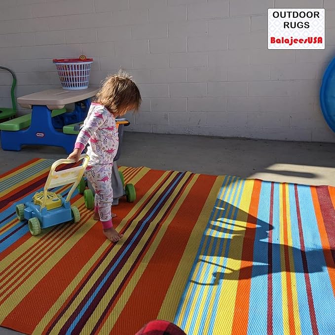 BalajeesUSA Outdoor Rug - 9x12 Multi Color, Reversible Plastic Straw, Waterproof, Patio Rugs Clearance, Porch decore, Picnic Backyard Rugs, Large RV Camper mats 7421
