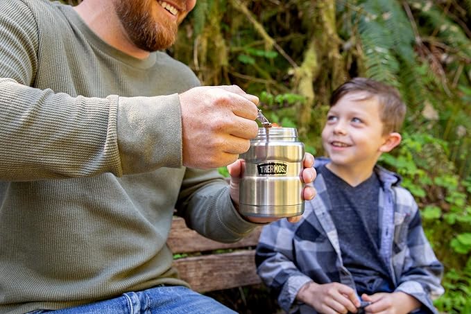 THERMOS Stainless King Vacuum-Insulated Food Jar with Spoon, 16 Ounce, Army Green (Pack of 4)