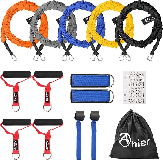 AHIER 14PCS Resistance Bands Set, Exercise Bands for Men & Women, 20lbs to 40lbs Workout Bands, Elastic Resistance Bands w...