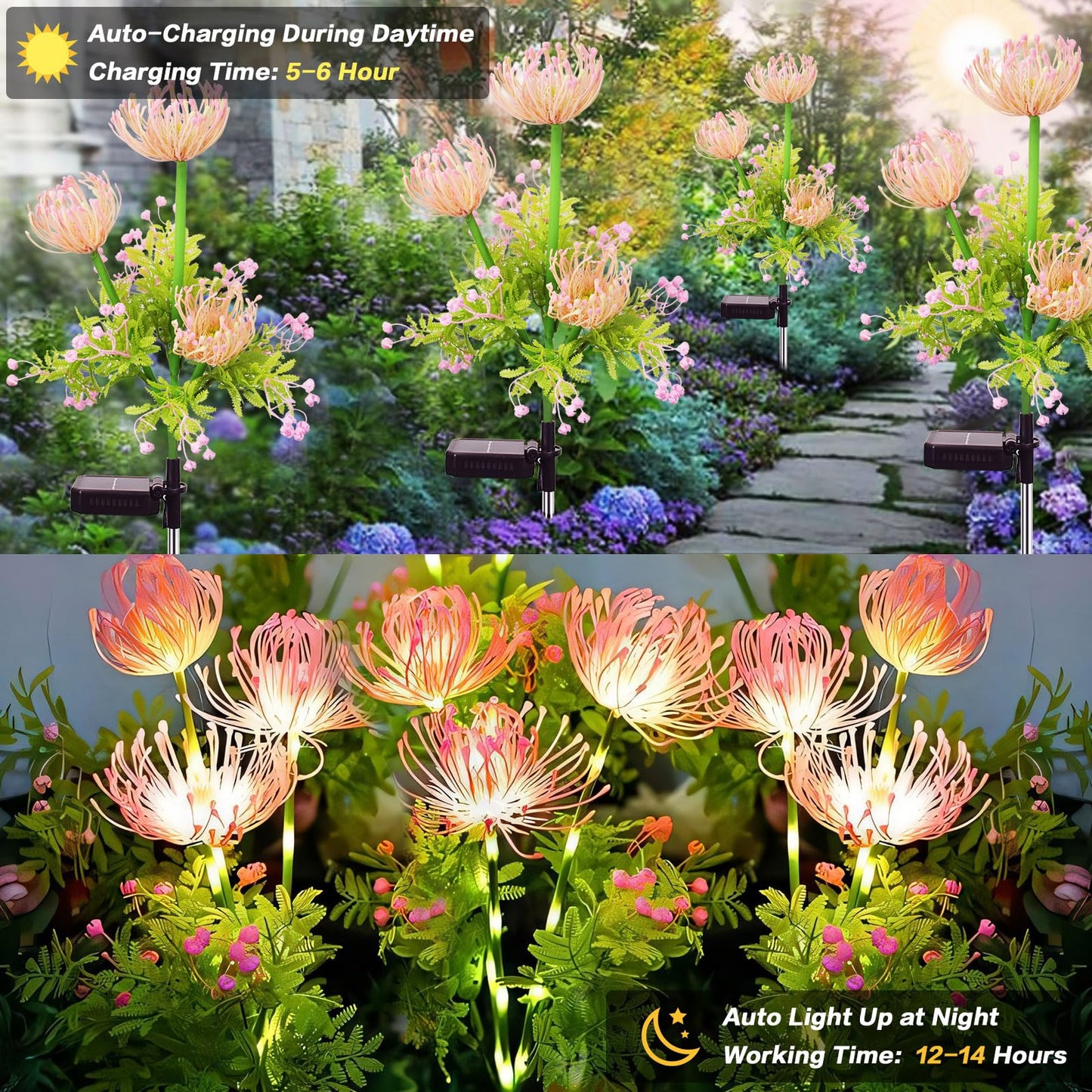 Syouhome 4-Pack 12 Head Solar Flowers Lights  Waterproof Solar Garden Lights Outdoor For Christmas  Flower Lights With Glowing Stems  For Flowerpot Yard Pathway Balcony Patio Garden Decor