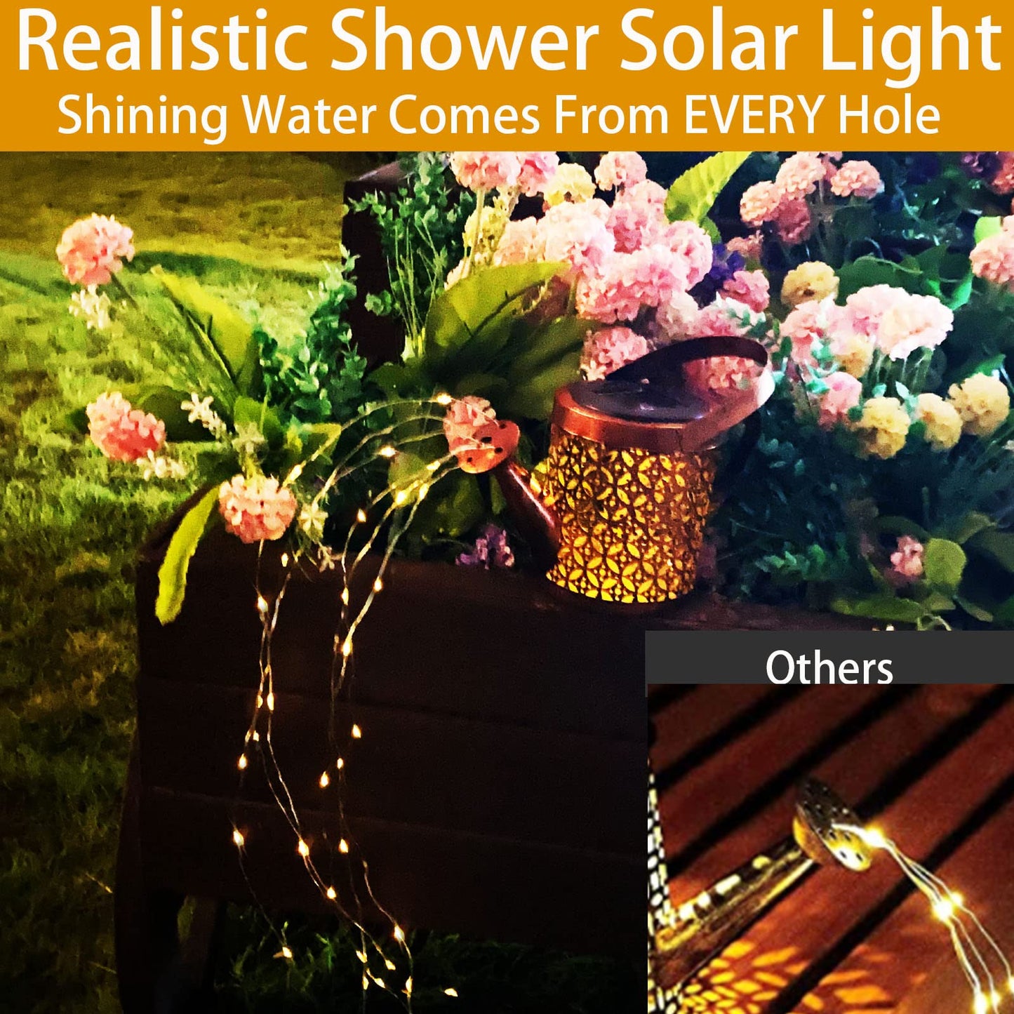 Merrytech Solar Lanterns Outdoor Metal Watering Can with Hook, Waterproof Garden Decor, Yard Art, Model lantern001