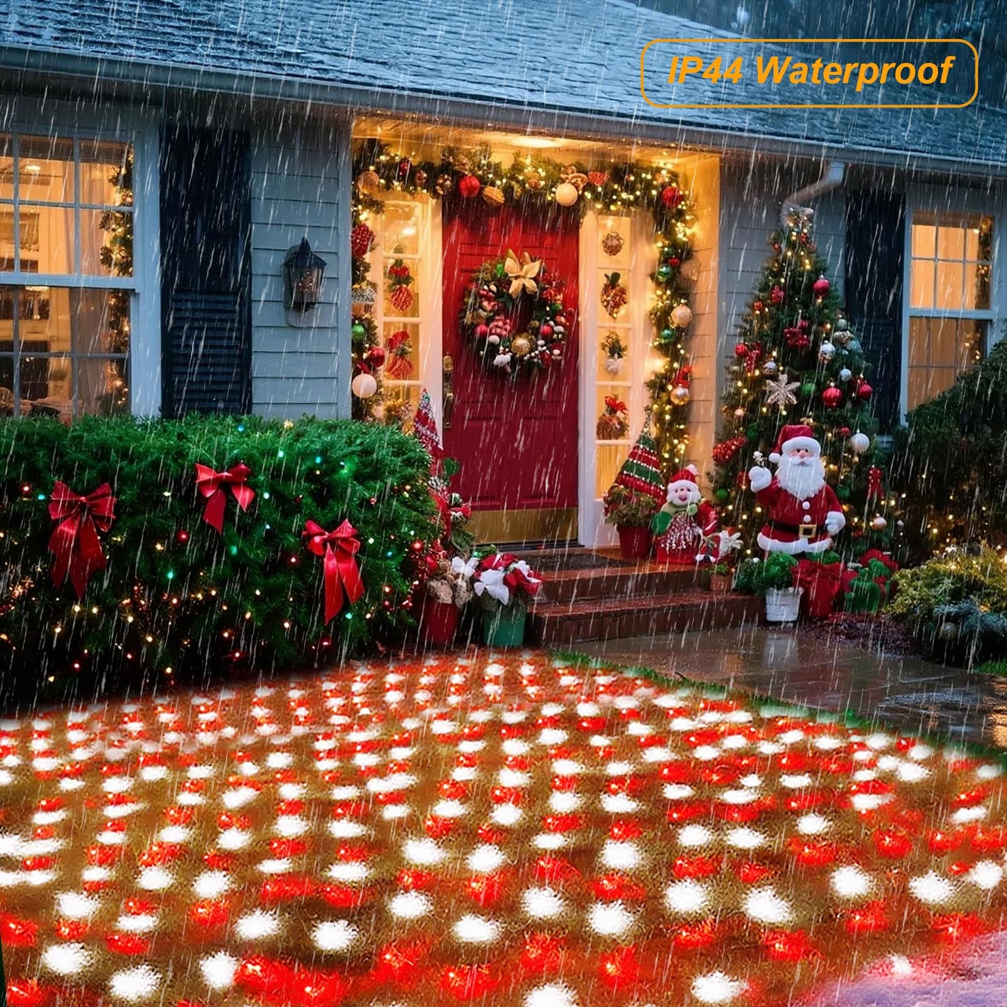 Pooqla Christmas Net Lights, 360 LED, 21ft x 5ft, Red and White, 8 Modes, Connectable for Outdoor Decor