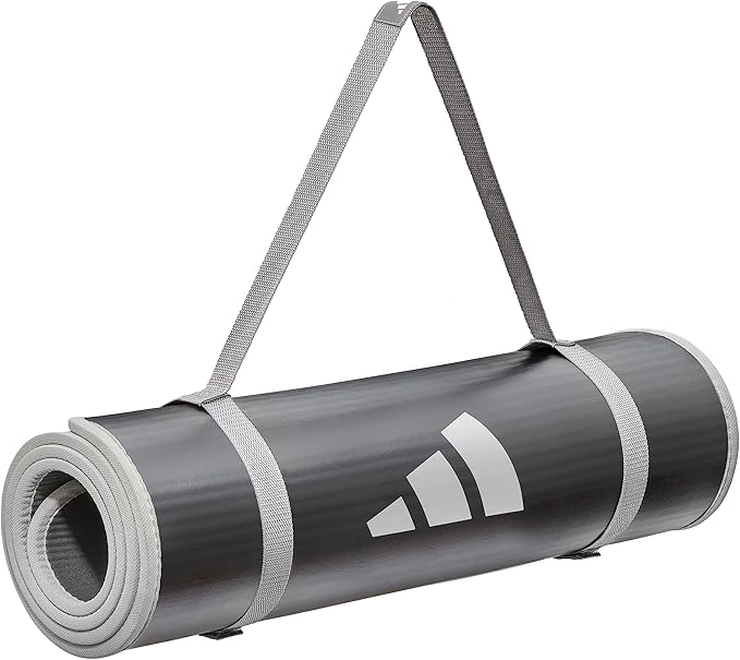 adidas 10mm Extra Thick Training Mat with Carrying Strap and Non-Slip Textured Base - Cushioned Workout Mat for Home Gym, ...