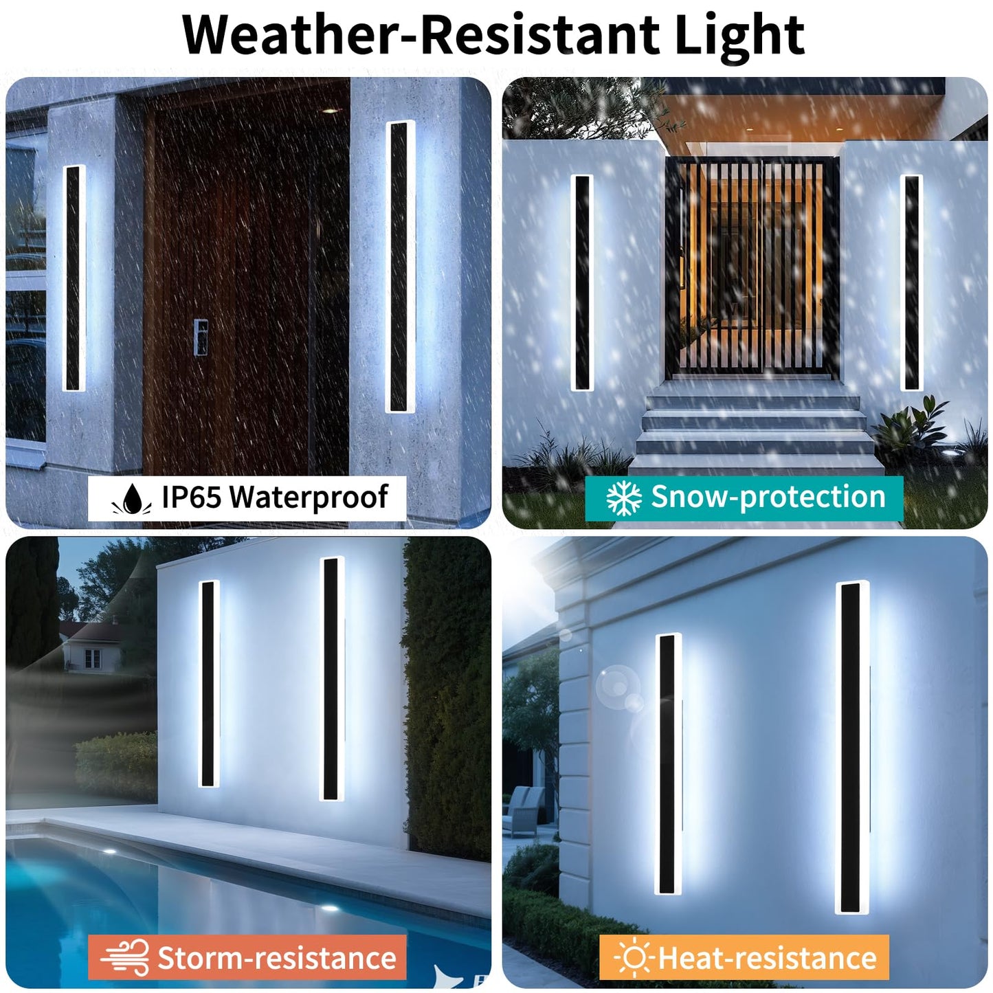 Mikeru 2Pack 47.2Inch Long Led Wall Light  6000K Cool White Modern Outdoor Wall Light Ip65 Waterproof Black Acrylic Porch Exterior Lighting Fixtures  Exterior Wall Mount Lights