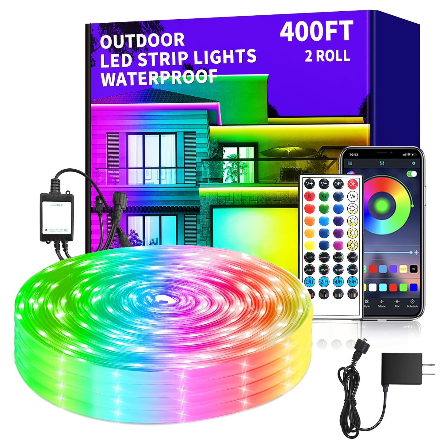 vimeepro LED Strip Lights 400ft Waterproof RGB Music Sync with APP/Remote Control, Model vimeepro-ledFS400FT07
