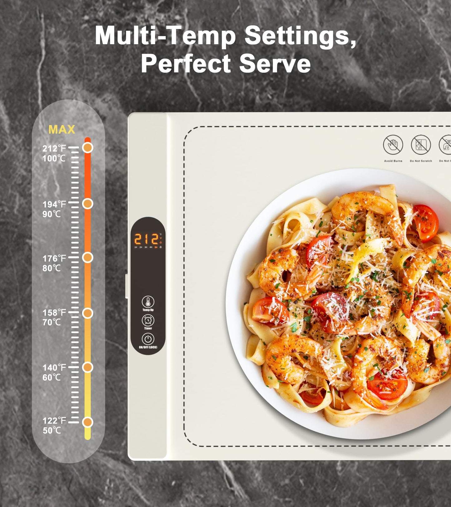 Warming Mat for Food, Electric Silicone Warming Tray for Buffet Party, 6 Temperature Settings, 5H Timer, Safety Lock, Foldable Plateful Food Warmer Mat for Countertop, Kitchen, Family
