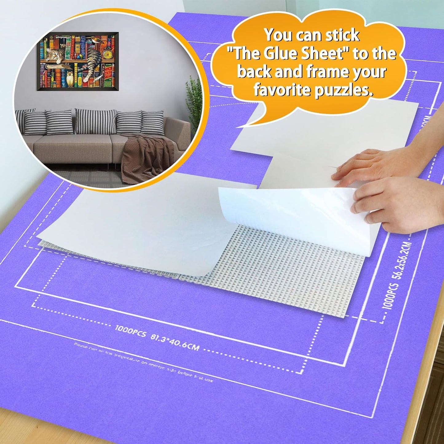 Puzzle Mat Roll Up| Jigsaw Puzzle Mat Roll Up| Roll-Up Save Pad Trays for Sorting Table Board Glue Sheets and Frame Keeper Storage Accessories for Kids and Adults (Purple, 1500pcs)